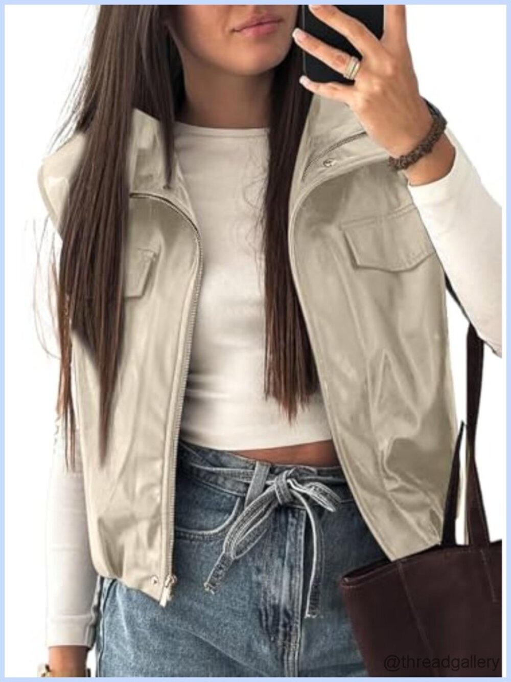 Women Sleeveless Faux Leather Motorcycle Vest Zip Up Biker Jacket